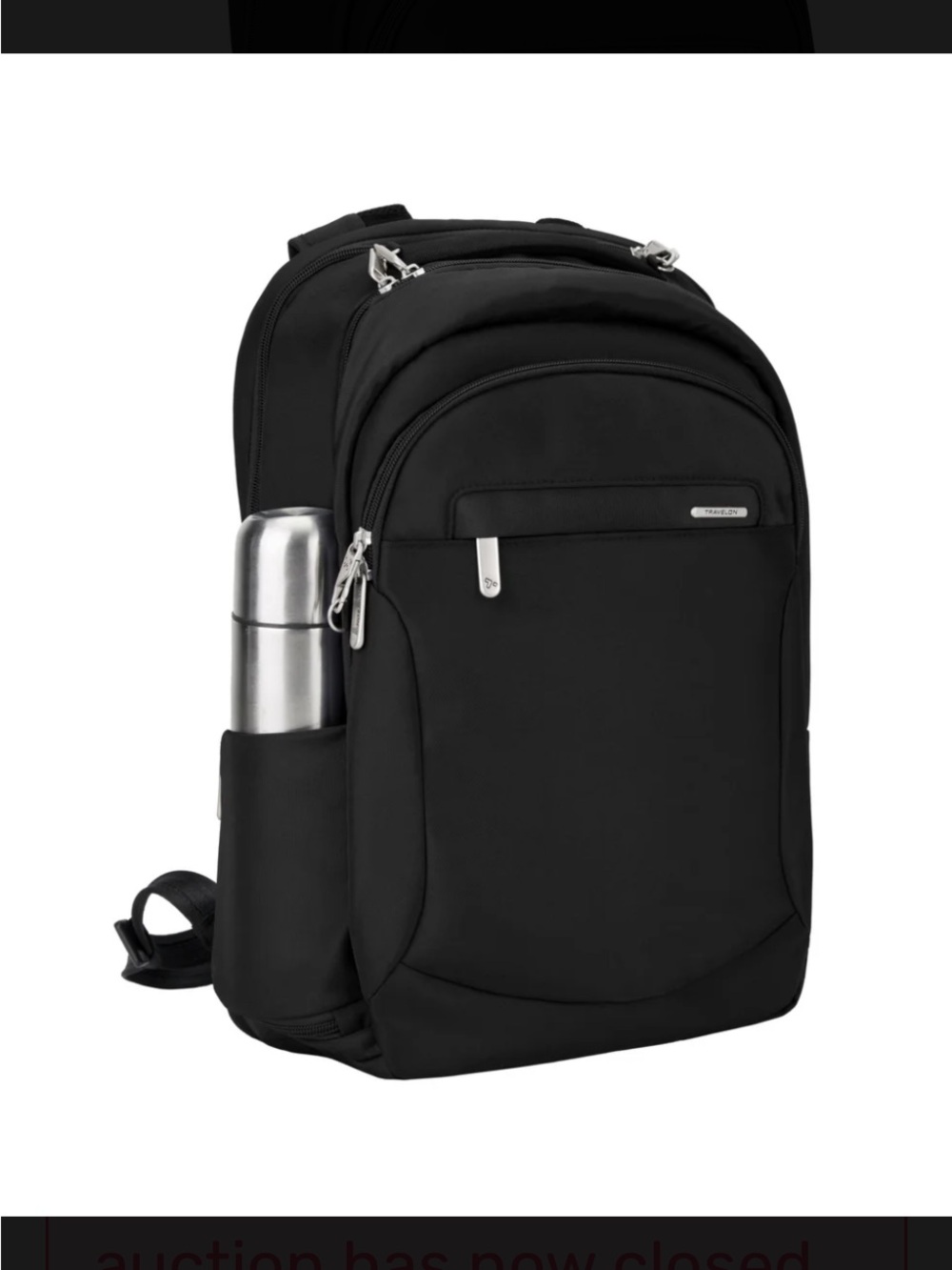 Travelon Black 20L Travel Backpack with Side Bottle Pocket NWT